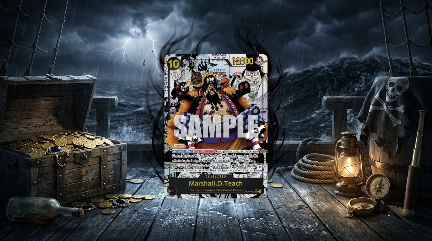 Karte Marshall D. Teach OP09-093 (Blackbeard) Manga-Version, auf dem Deck eines Piratenschiffs